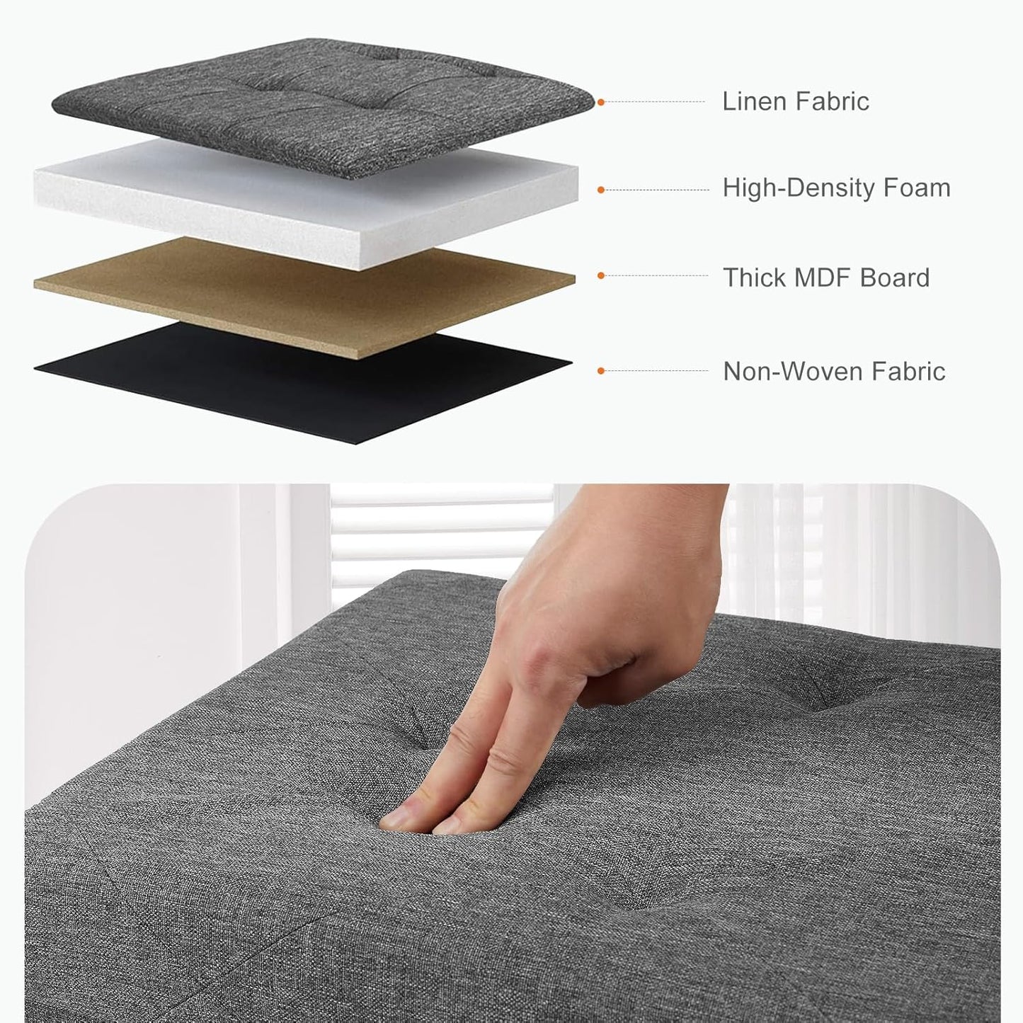 Sweetcrispy 30 Inches Folding Storage Ottoman Bench, Large End of Bed Foot Rest Stools Ottoman Storage Chest with Padded Seat for Bedroom, Living Room, Entryway, Holds up to 660 lb, Deep Grey