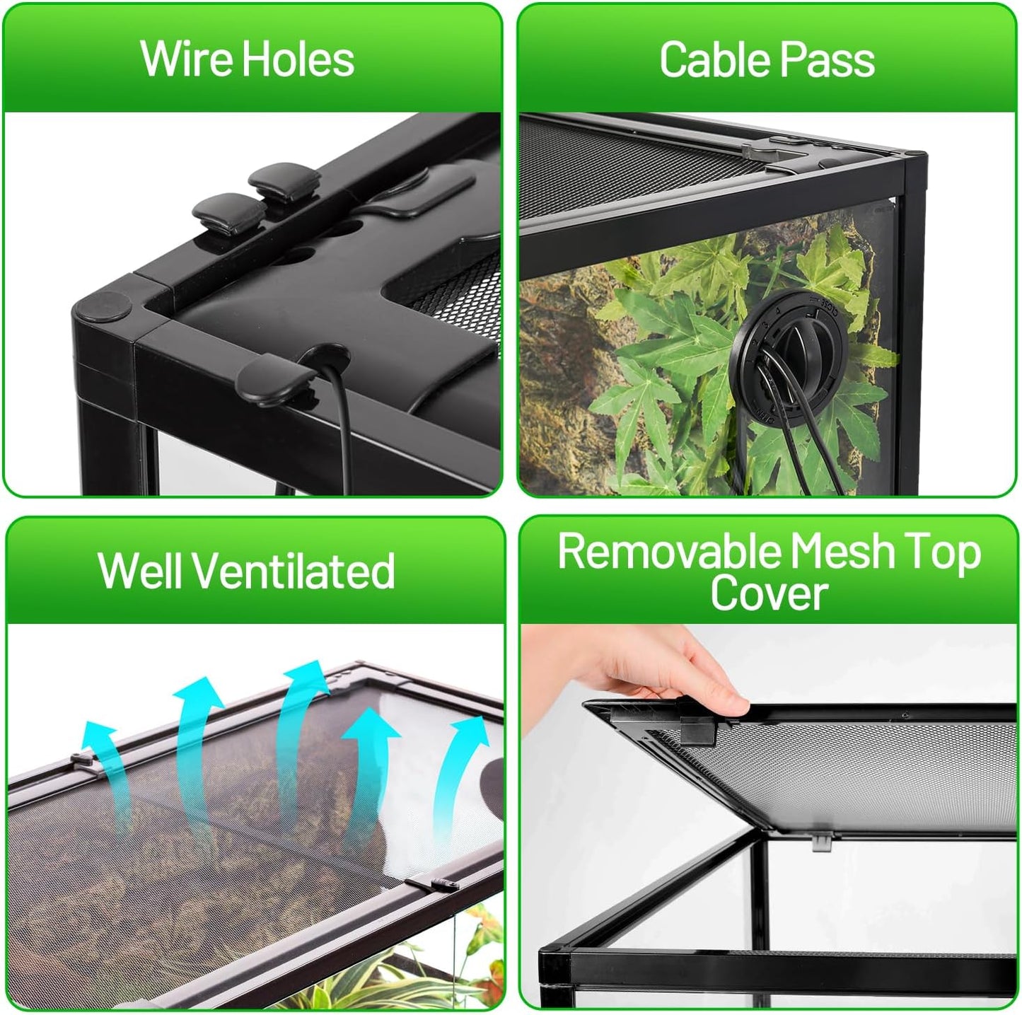 REPTI ZOO 36" x 24" x 18" Glass Reptile Terrarium, Front Opening Reptile Habit Tank with Double Hing Doors, Knock-Down Terrarium with Top Screen Ventilation 68 Gallon