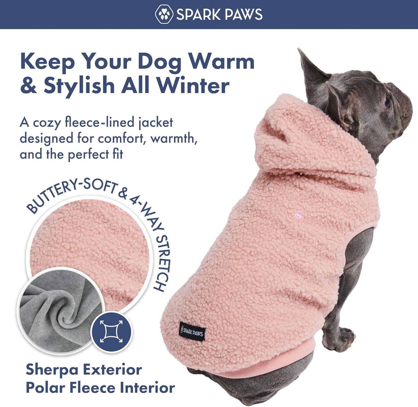 Spark Paws Teddy Dog Sweater, Sherpa Jacket Vest with Warm Fleece Lining, Winter Coat Suitable for Small Medium Large XL XXL Breeds - Pink - M