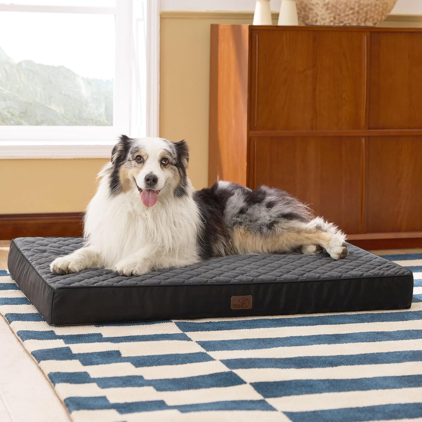 Bedsure Orthopedic Dog Bed for Extra Large Dogs and Crate - Thick Memory Foam Pet Mattress with Removable Washable Cover and Egg Crate Foam, Suitable for Pet Up to 100 lbs, XL 41x29x4 Inches, Black