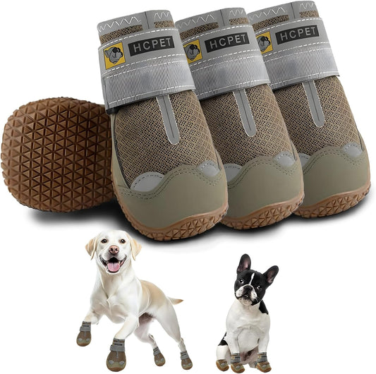 Hcpet Dog Shoes for Large Dogs, Breathable Dog Booties for Small Medium Dogs, Anti-Slip Dog Boots & Paw Protectors for Hot Pavement Winter Snow Hiking with Reflective Straps Army Green Size 6