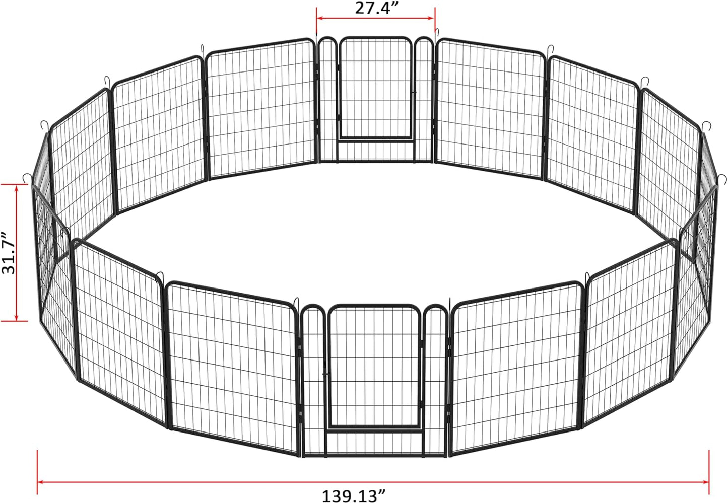 Dog Playpen, Outdoor Dog Fence, 16 Panels, 32" H Dog Pen for Medium/Small Dogs, Heavy Duty Metal Pet Fence with Gate, Portable Dog Fence for RV Camping and Yard (Black)