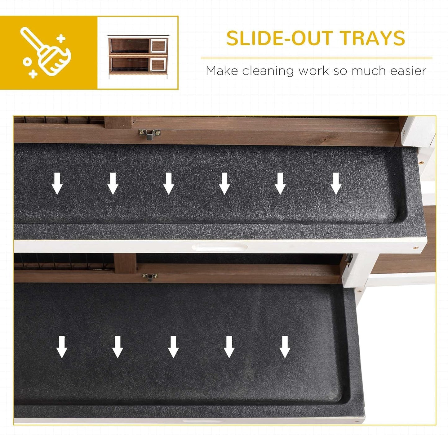 PawHut 54" 2-Story Large Rabbit Hutch Bunny Cage Wooden Pet House Small Animal Habitat with Lockable Doors, No Leak Tray and Waterproof Roof for Rabbits, Chickens, Ducks, Outdoor/Indoor Brown