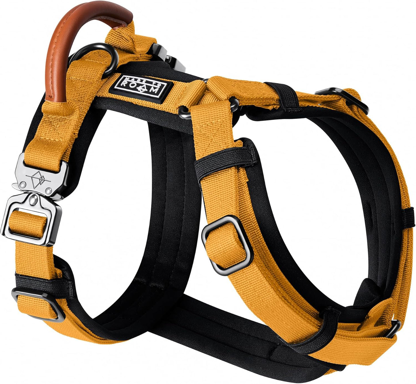 MADE TO ROAM Premium Explorer Harness - Y-Shaped Dog Harness with Adjustable Durable Nylon, Soft Padding, Metal Buckles and Leather Handle for Small, Medium, Large Dogs (Michigan Autumn, Size 6)