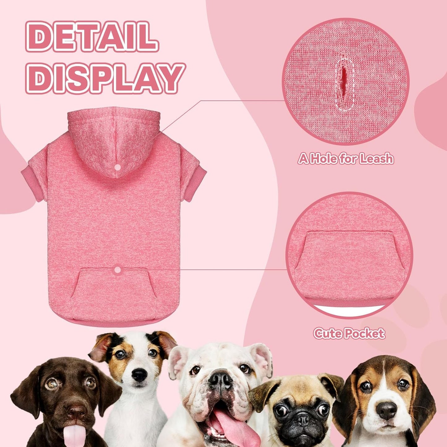 Dog Sweaters for Small Dogs Dog Hoodie Fleece Soft Pet Clothes Sweatshirt with Pocket Pet Hoodie for Small Dogs Puppy Sweater(Pink&S)