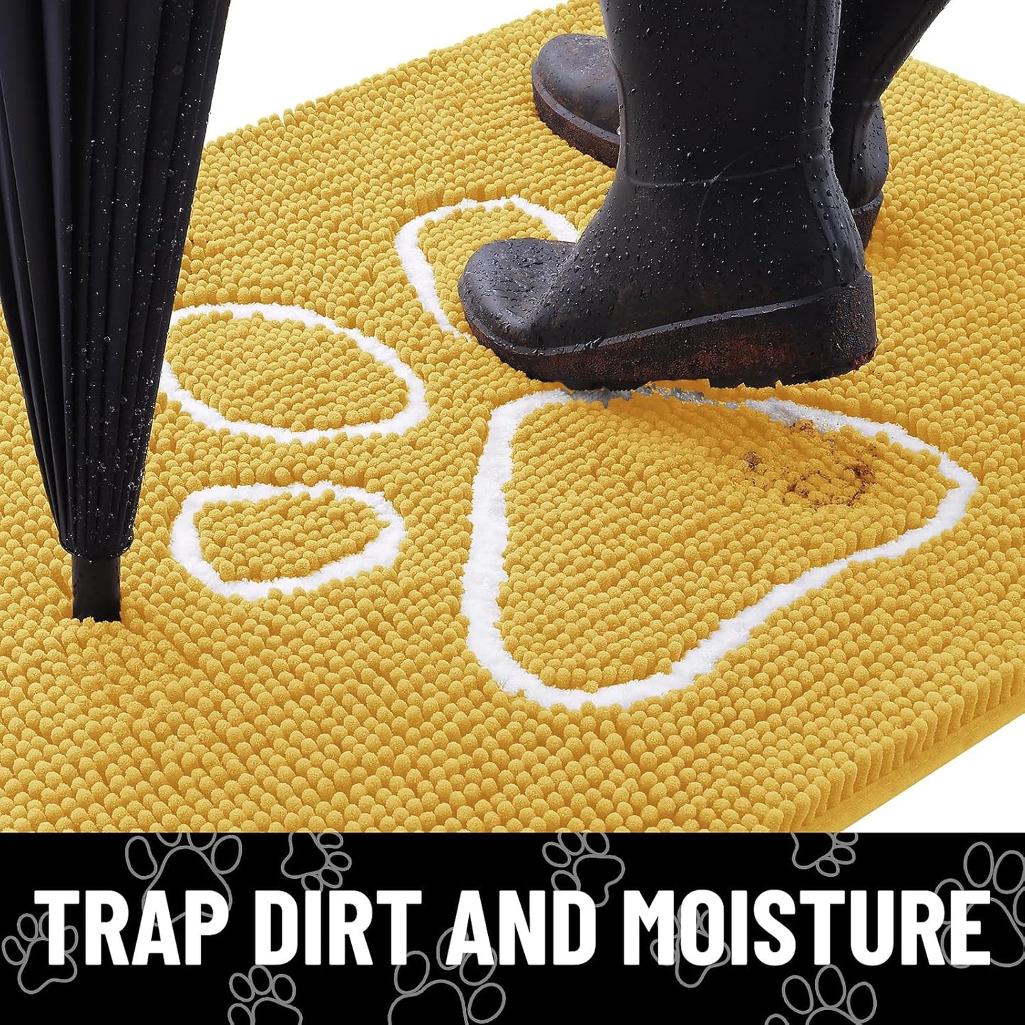 Smiry Dog Door Mat for Muddy Paws, Absorbent Dirt Trapper Non Slip Quick Dry Washable Chenille Mat for Mud Dogs, Entry Rug for Indoor and Outdoor (48x30 Inches, Yellow)