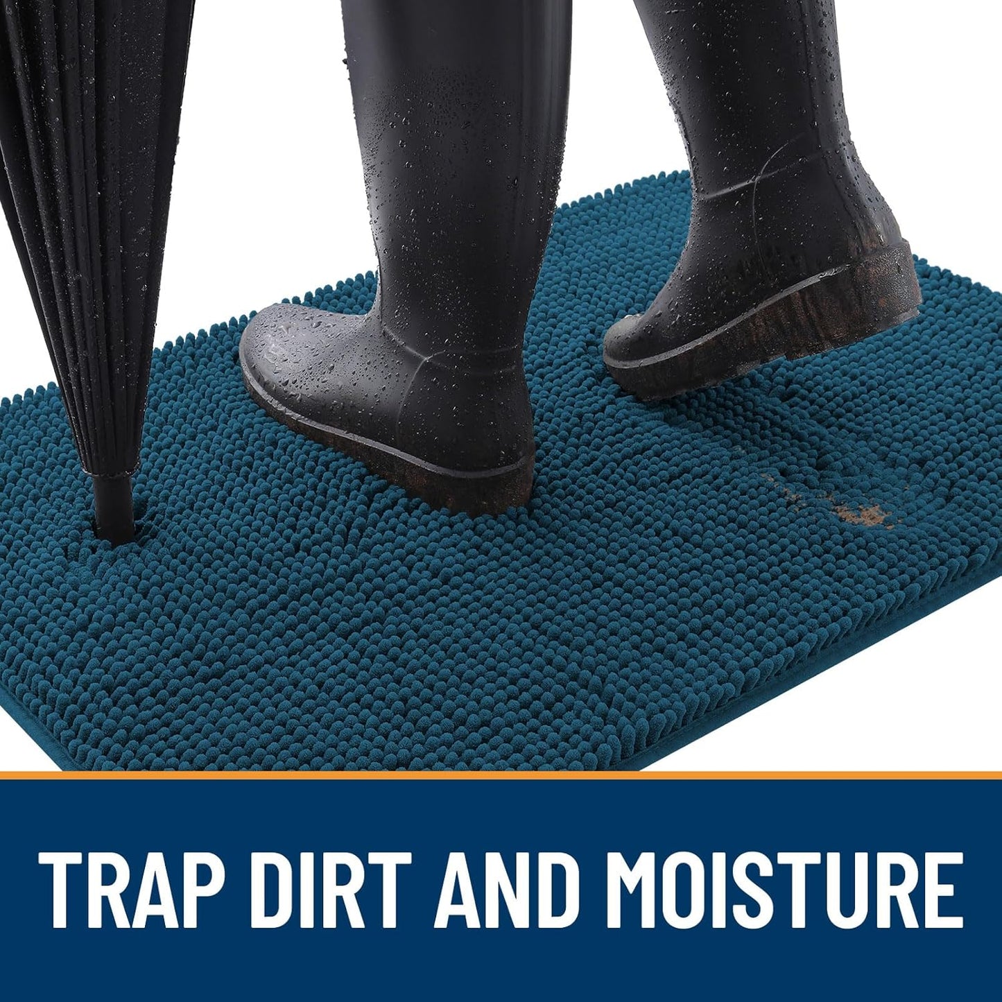 OLANLY Dog Door Mat for Muddy Paws 30x17, Absorbs Moisture and Dirt, Absorbent Non-Slip Washable Doormat, Quick Dry Chenille Mud Mat, Entry Indoor Entryway Carpet for Inside Floor, Atlantic Blue