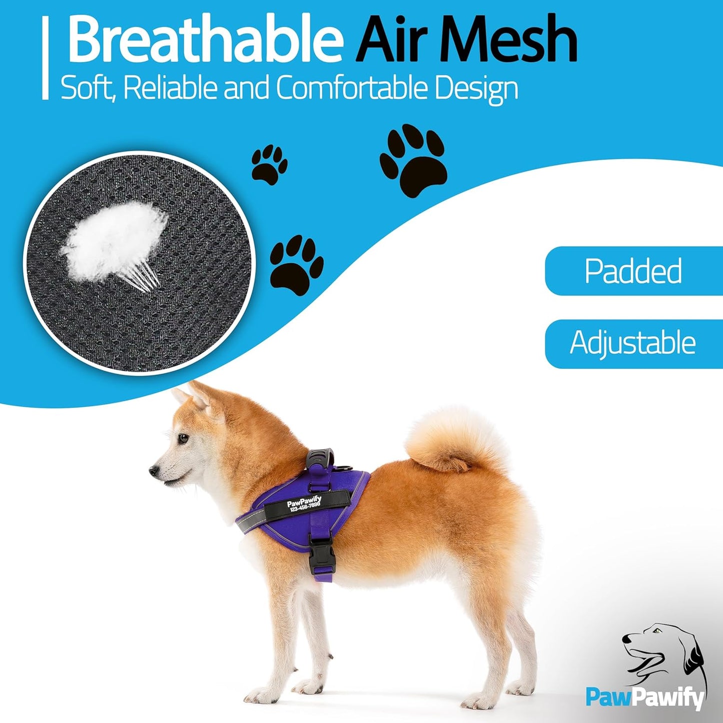 PawPawify Custom No Pull Dog Harness with Name and Phone Number, Heavy Duty Personalized Pet Vest to Prevent Tugging, Pulling, or Choking, Training and Walking (New Purple, XXL (85-140 LBS))