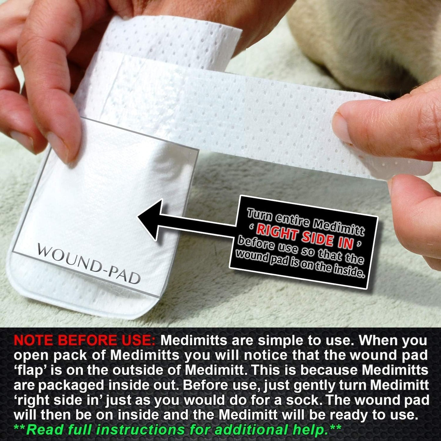 Medimitt Paw Bandages for Dogs, Cats and Pets – Stretchy Medical Booties, First Aid for Paws – Non Slip, Non Adhesive, Breathable, Disposable, Washable, Adjustable Strap,12 Pack (Medium)