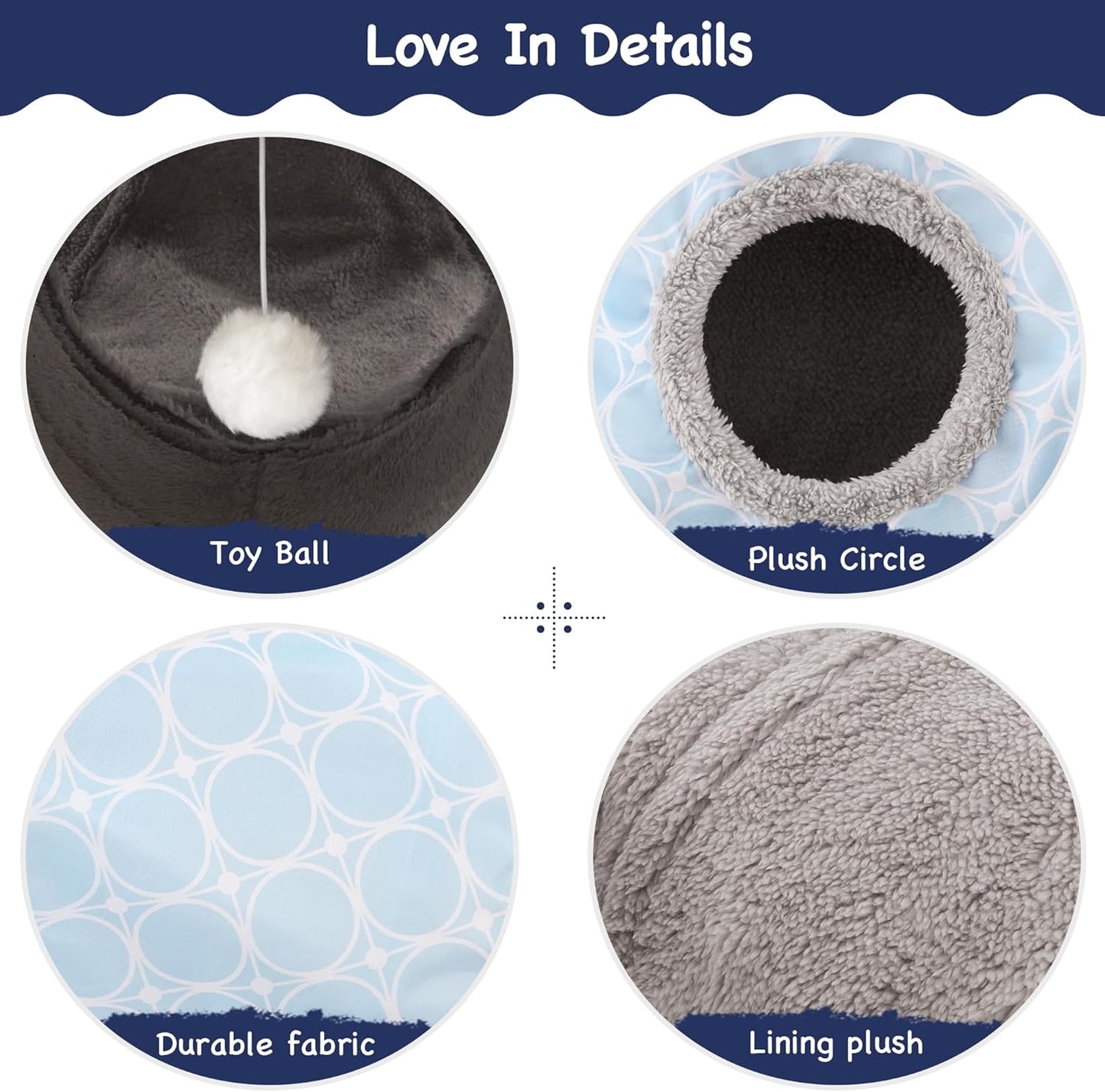 Tempcore Pet Cat Tunnel Tube Toys 3 Way Collapsible, Cat Tunnels for Indoor Cats Fleece-Lined in for Warmth，Kitty Tunnel Bored Cat Pet Toys Peek Hole Toy Ball Cat, Puppy, Kitten, Geometry Blue