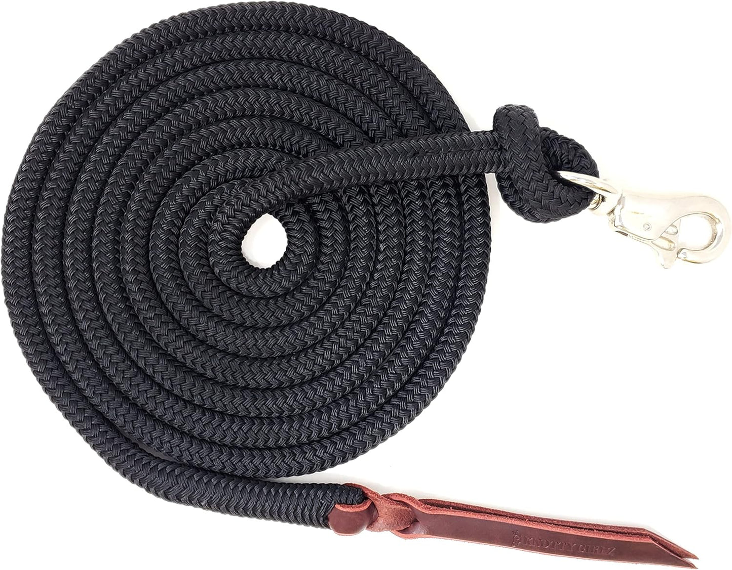 Premium 1/2" Samson EQ Yacht Braid Lead Rope with Nickel Trigger Bull Snap. Option for 12ft, 14ft and 16ft Lengths (Black, 12 FT)