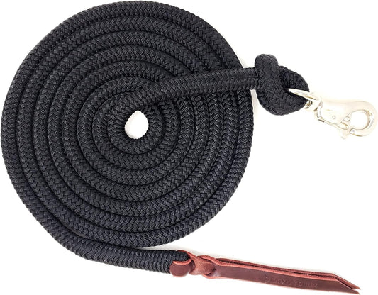 Premium 1/2" Samson EQ Yacht Braid Lead Rope with Nickel Trigger Bull Snap. Option for 12ft, 14ft and 16ft Lengths (Black, 14 FT)