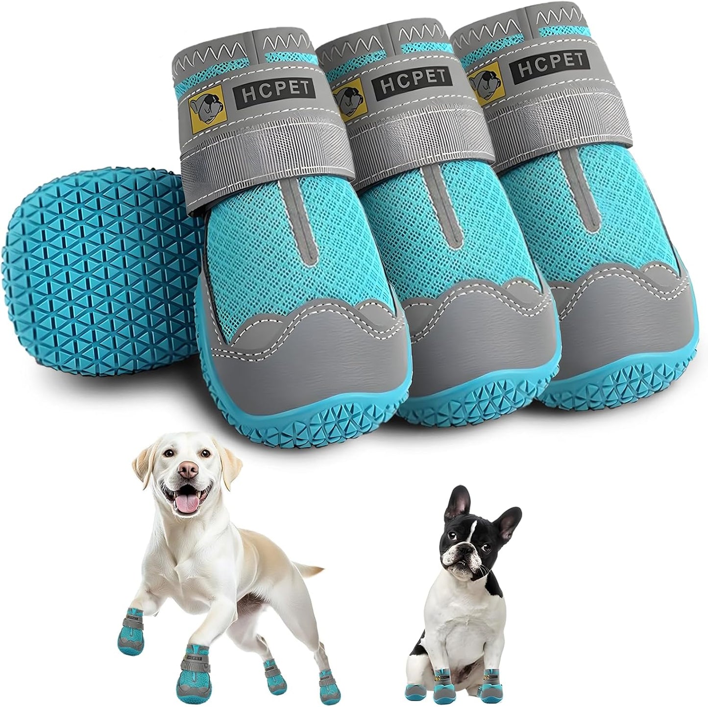 Hcpet Dog Shoes for Large Dogs, Breathable Dog Booties for Small Medium Dogs, Anti-Slip Dog Boots & Paw Protectors for Hot Pavement Winter Snow Hiking with Reflective Straps Blue Size 6