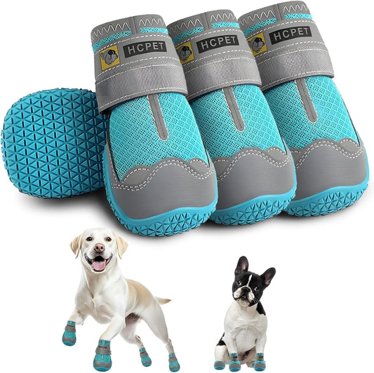 Hcpet Dog Shoes for Large Dogs, Breathable Dog Booties for Small Medium Dogs, Anti-Slip Dog Boots & Paw Protectors for Hot Pavement Winter Snow Hiking with Reflective Straps Blue Size 4