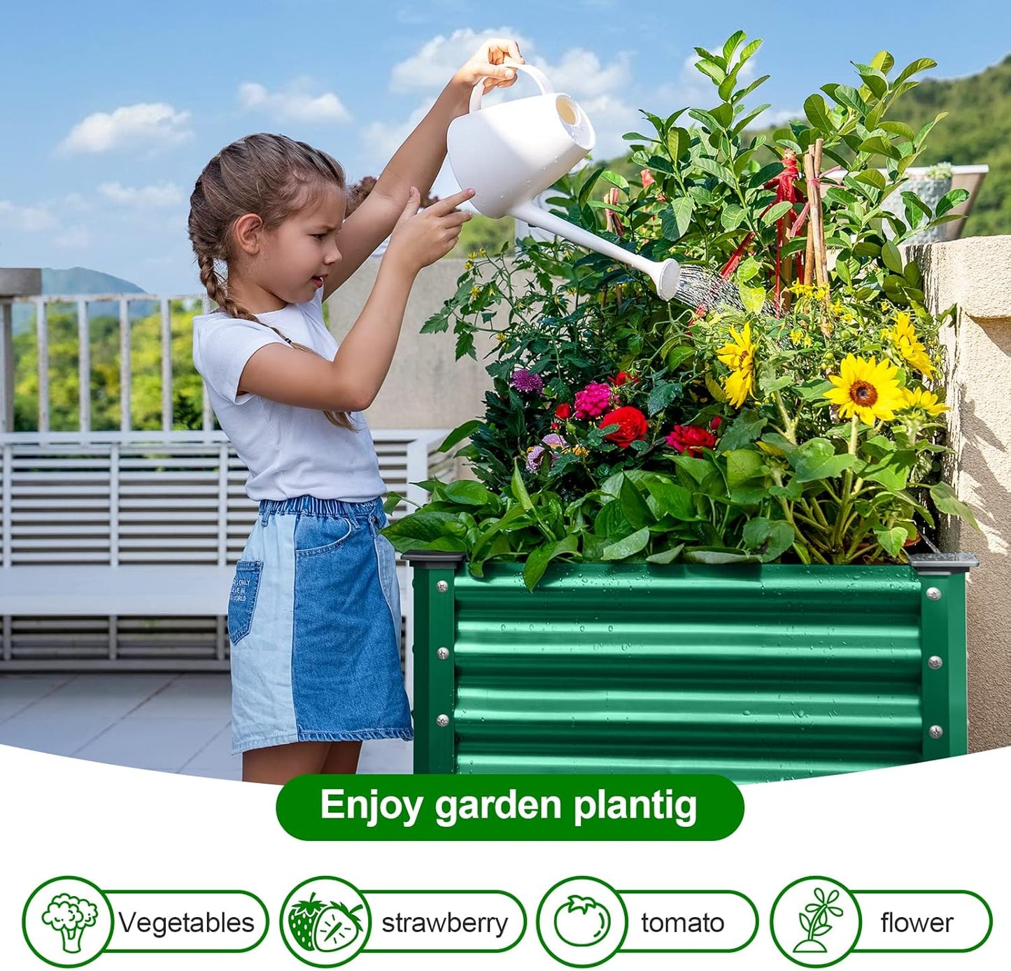Land Guard Galvanized Oval Large Metal Raised Garden Bed with Legs for Vegetables (Green)