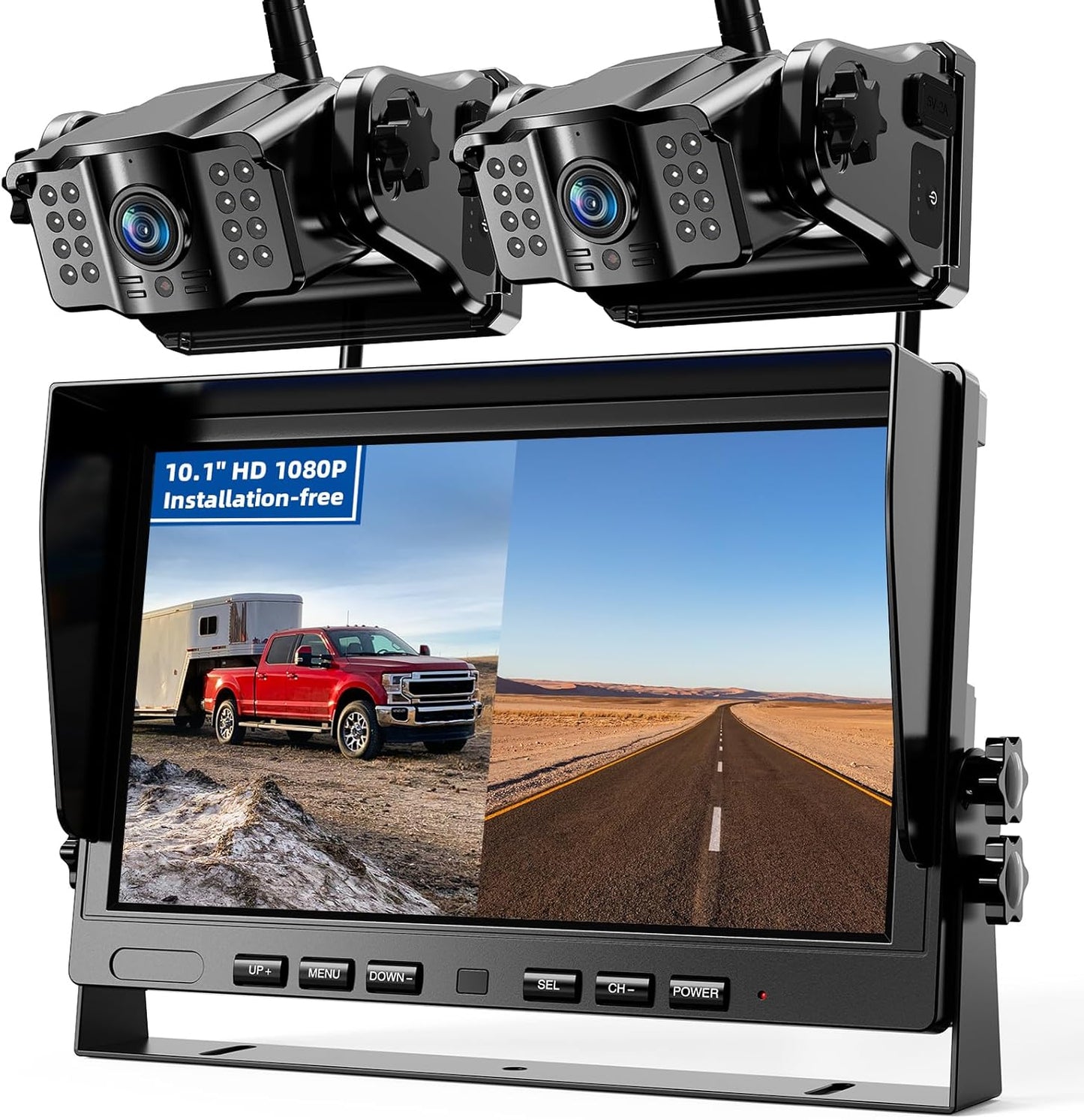 eRapta 2 Wireless Backup Camera Magnetic: 10.1" IPS DVR Monitor, Install-Free RV Backup Camera with Infrared Night Vision, Built-in 9600mAh Battery for Trailer/RV/Truck/Horse Trailer/Tractor ACT1002