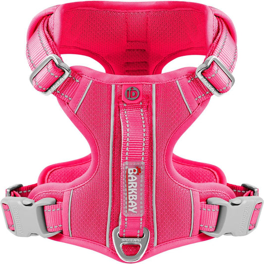 BARKBAY Dog Harness No Pull with ID Tag Pocket - Heavy Duty, Reflective, Easy Control for Large Dogs(Pink,S)