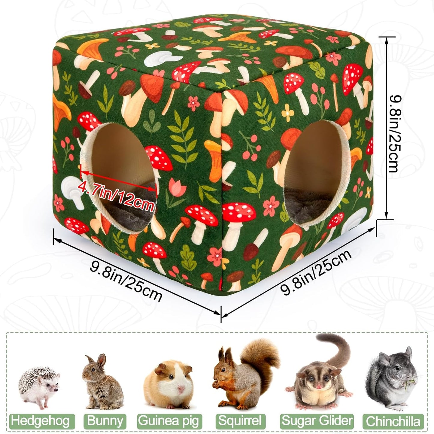 Bienbee Guinea Pig Hideout, Washable Guinea Pigs House Cozy Guinea Pigs Bed for Small Pet Bunny/Rabbit/Hamster/Chinchilla Guinea Pig Accessories Green Mushroom