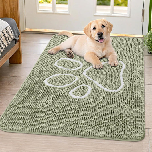 Smiry Dog Door Mat for Muddy Paws, Absorbent Dirt Trapper Non Slip Quick Dry Washable Chenille Mat for Mud Dogs, Entry Rug for Indoor and Outdoor (40x32 Inches, Sage Green)