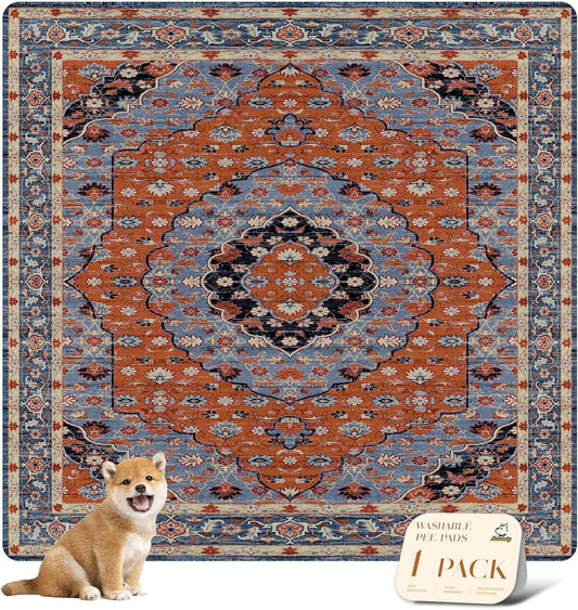 nunubaby Washable Pee Pads for Dogs, Stylish, Non-Slip and Leak-Proof Pee Pads. Reusable Potty Pads for Dogs for Crates and Floors.(Red/Floral, 72" x72")