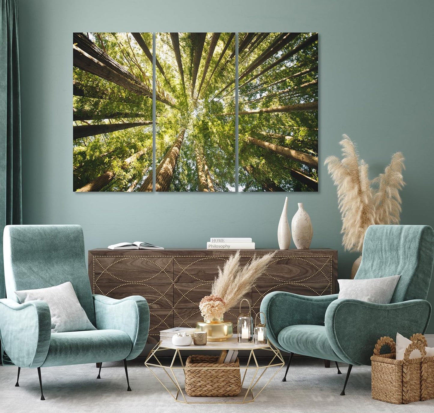 Nature Wall Art Prints - Ocean Forest Mountain Lake Canvas Landscapes - Small to Extra Large Living Room Bedroom Kitchen Bathroom Décor (Serenity in the Forest, 35L" x 53W" - 3 Panels)
