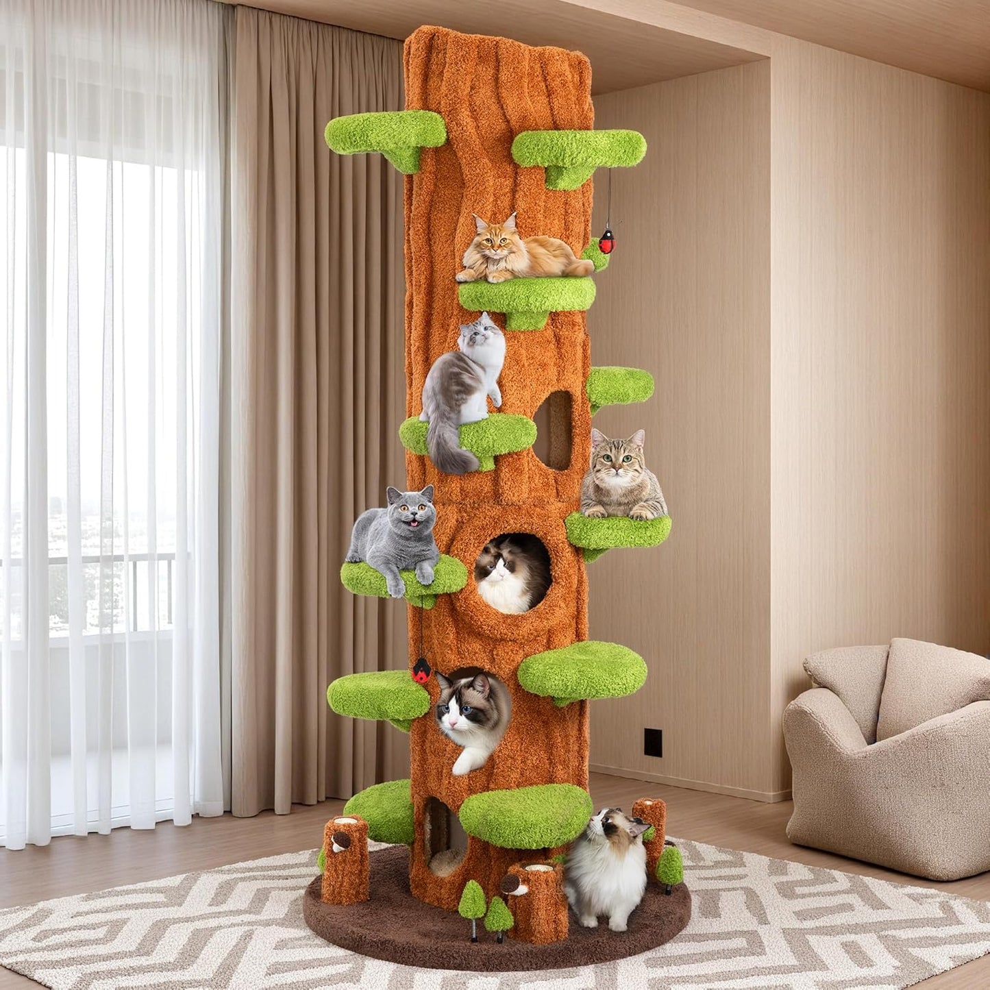 Luxury Cat Tree Tower for Indoor Cats,88.6" Tall Cat Tree,Multi-Level Furniture Activity Center with Scratching Posts Stand House Condo Funny Toys Kittens Pet Play House