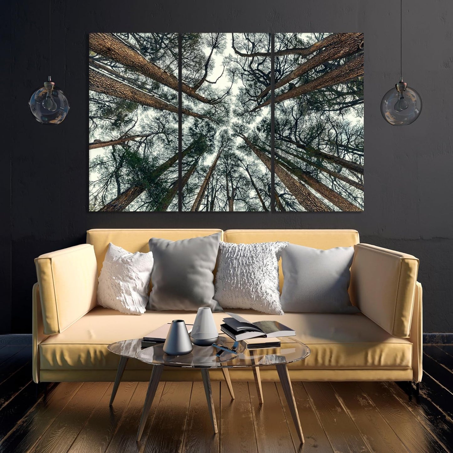 Nature Wall Art Prints - Ocean Forest Mountain Lake Canvas Landscapes - Small to Extra Large Living Room Bedroom Kitchen Bathroom Décor (Trees and Sky, 47L" x 71W" - 3 panels)