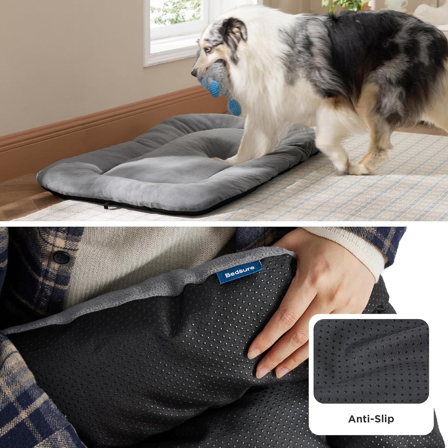 Bedsure Washable Dog Crate Pad for Medium Dogs, Anti-Slip Puppy Kennel Dog Bed for Crate - Ultra Soft Fleece Flat Thin Pet Mat (Not Chew Proof), Light Grey 29"x21"