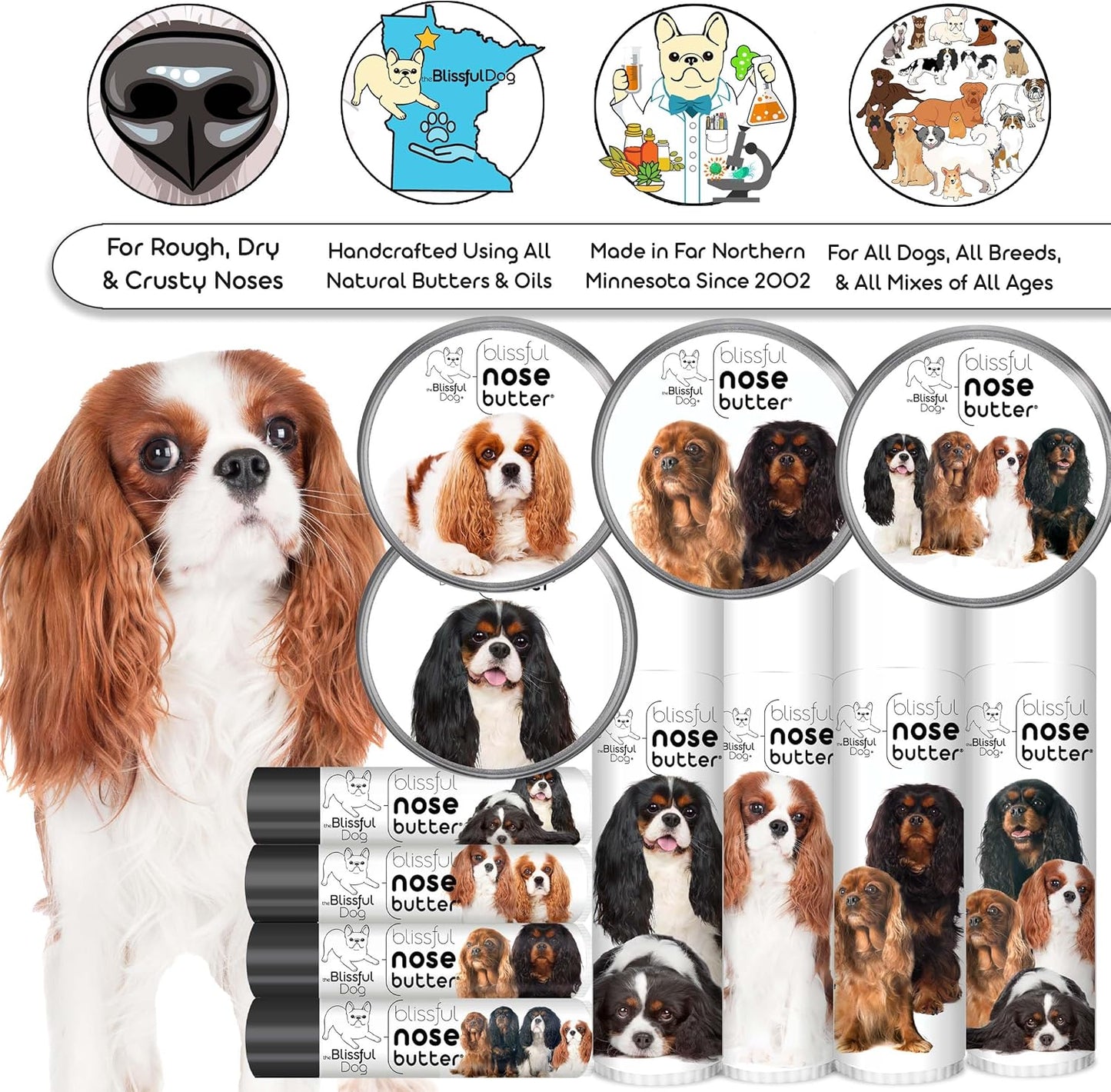The Blissful Dog Cavalier King Charles Spaniel Nose Butter, Versatile Dog Nose Balm for Dry Nose, Handcrafted Nose Moisturizer, Easy-to-Apply Dog Essentials, Unscented, 2 oz.