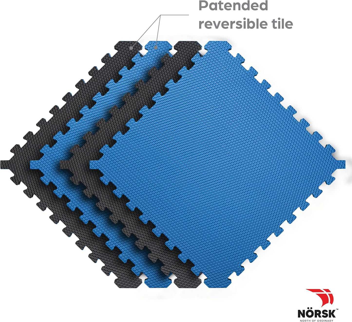 Norsk Reversible Gym Exercise Mats 3/4" Thick EVA Interlocking Foam Tiles, Perfect Home Gym Flooring, 36 Tiles & 72 Trim Pieces, 144 Sq. Ft. Reversible, Dazzling Blue/Black