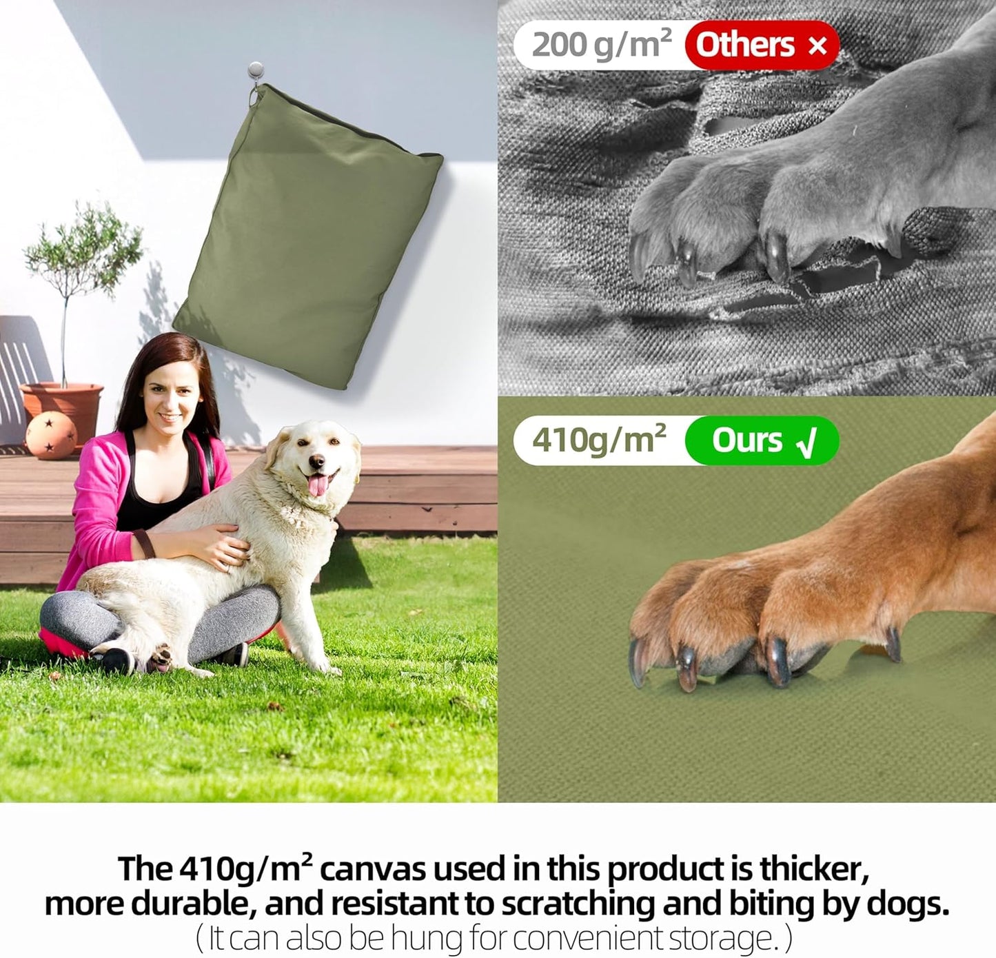 Sytopia 42-Inch Canvas Indestructible Outdoor Dog Bed, Waterproof & Washable with Removable Cover, Ideal for Medium & Large Dogs, Chew-Proof Great for Indoor, Outdoor, Crate, Patio Use (Green)