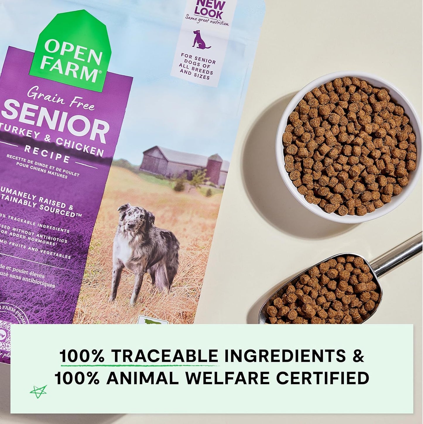 Open Farm, Grain-Free Dry Dog Food for Senior Dogs, Complete & Balanced Kibble to Support Joints & Mobility, Sustainably & Ethically Sourced Ingredients, Chicken & Turkey Recipe for Seniors, 22lb Bag