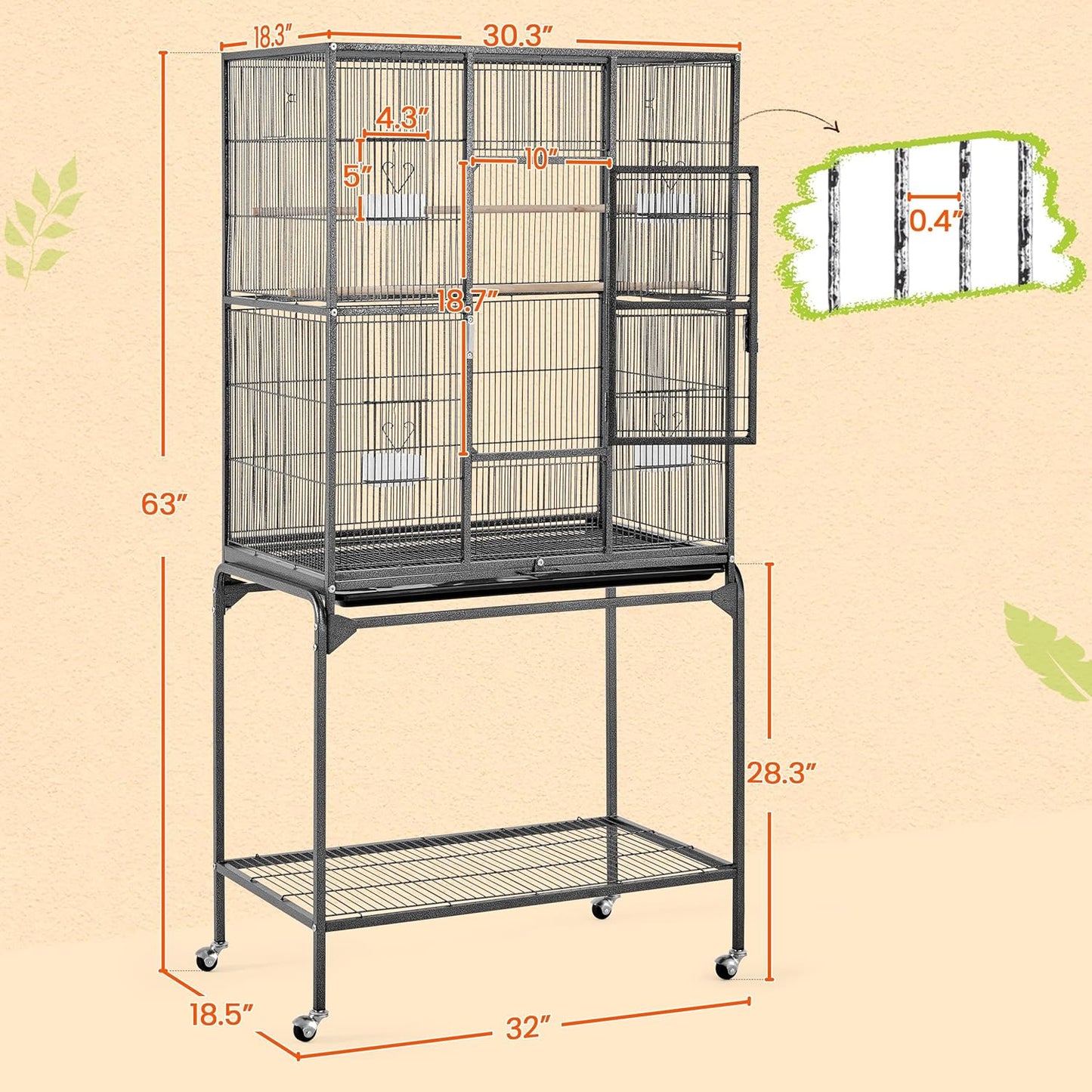 Yaheetech 63'' Detachable Parrot Cage for Cockatiel Sun Parakeet Green Cheek Conure Lovebird Budgie Finch Bird Cage with Stand