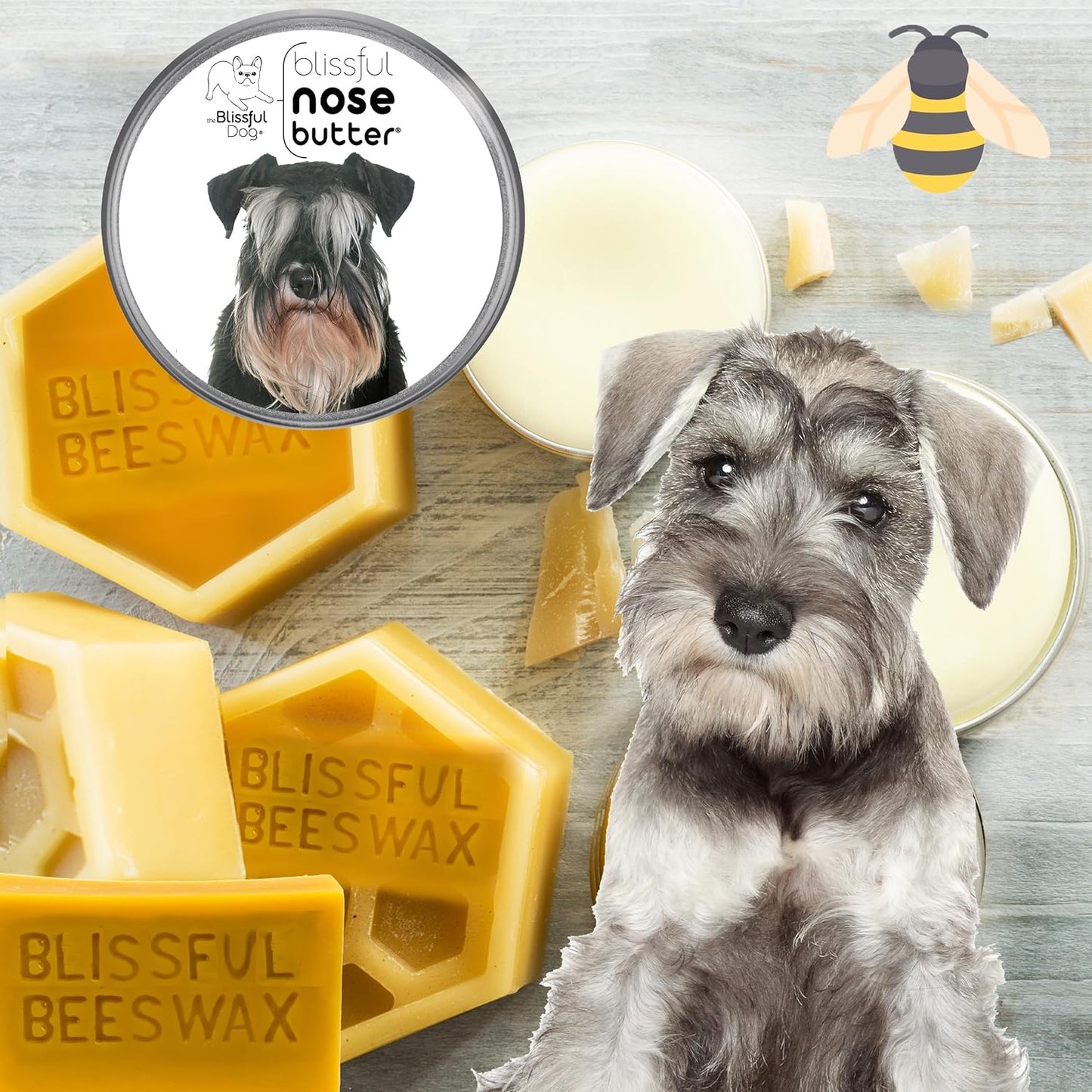 The Blissful Dog Schnauzer Nose Butter for Dry, Cracked Skin, Lick-Safe Dog Nose Balm with Moisturizing Shea Butter, Almond, Olive, and Essential Oils, Pet Supplies, Uncented, 4 oz.