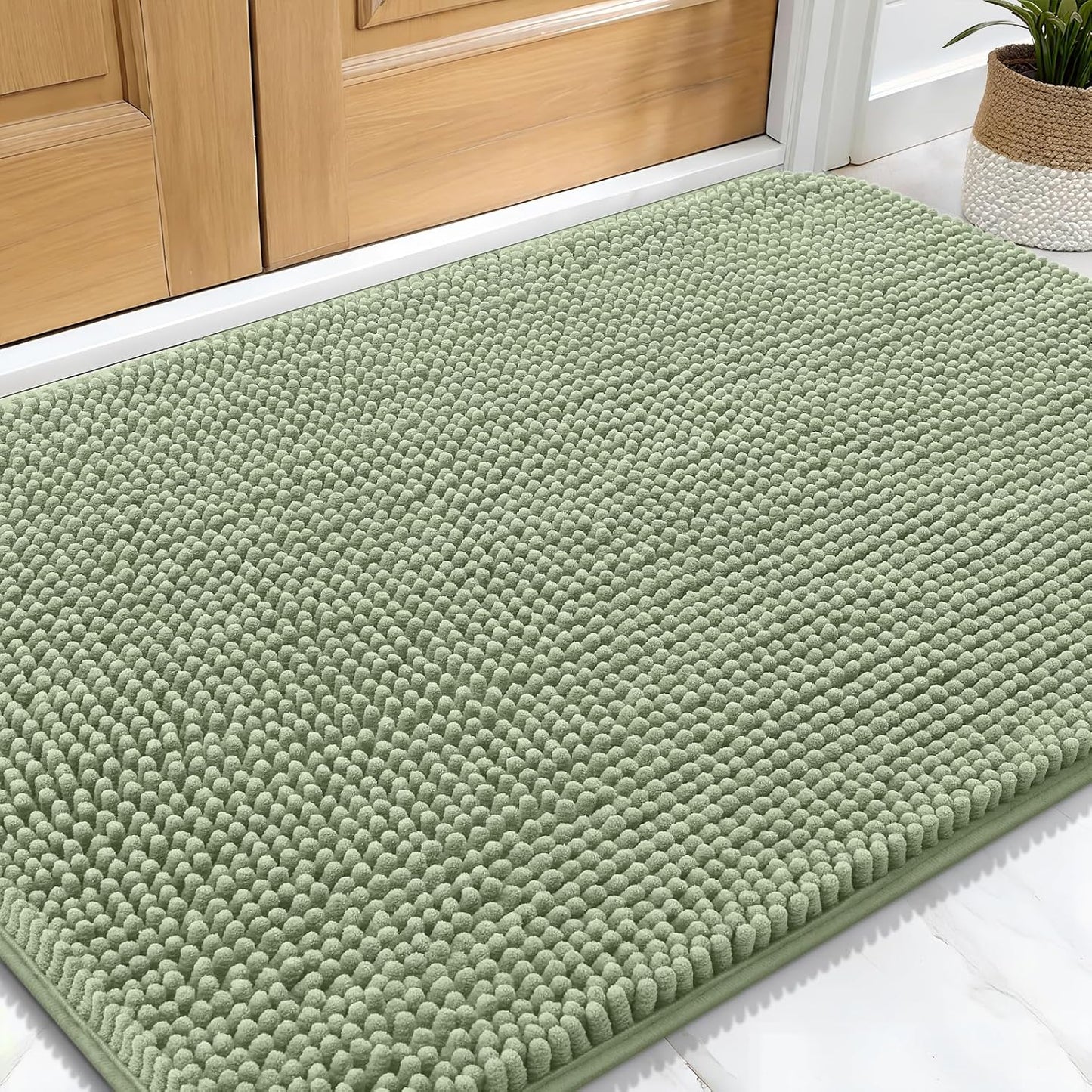 OLANLY Dog Door Mat for Muddy Paws 30x20, Absorbs Moisture and Dirt, Absorbent Non-Slip Washable Doormat, Quick Dry Chenille Mud Mat for Dogs, Entry Indoor Entryway Carpet for Inside Floor, Sage Green