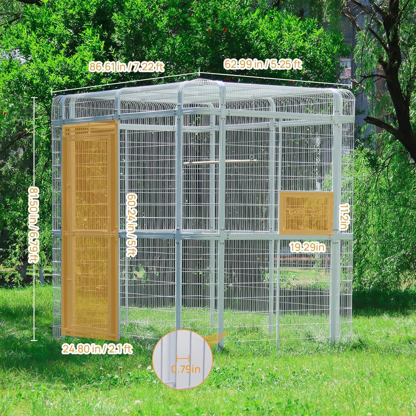 Large Bird Cage for Parakeets Outdoor Bird Aviary Parrot Cage with Perch, Walk-in Heavy Duty Birdcage for Macaws Canaries Parrots Budgie Lovebirds, White
