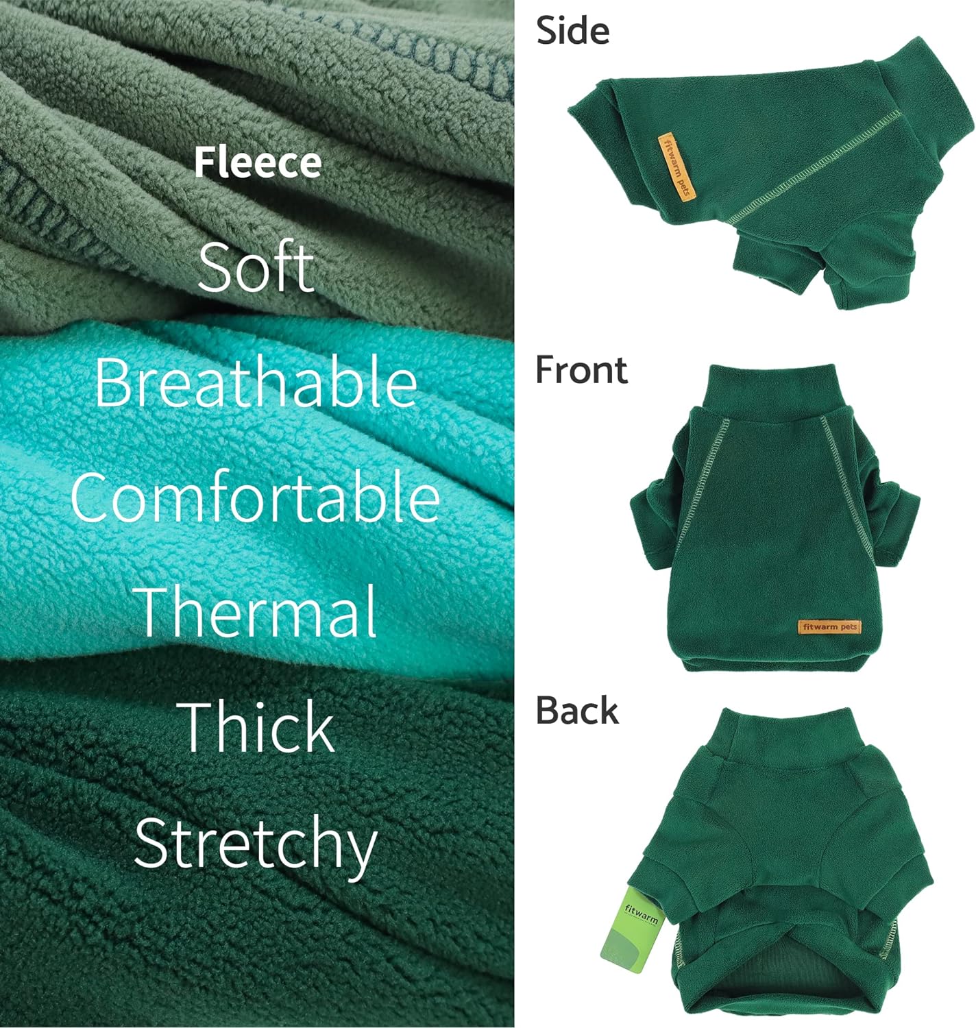 Fitwarm 3 Pack Fleece Dog Sweater, Turtleneck Dog Sweatshirt, Dog Winter Clothes for Small Dogs Boy Girl, Pet Pullover Jumper, Cat Apparel, Dark Green, Teal Green, Olive Green, XS
