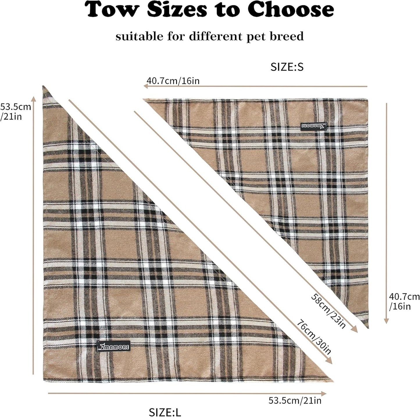 Adjustable Plaid Dog Bandanas,1PC Soft Washable Cotton Triangle Bib Kerchief Scarfs for Small Medium Large Dogs and Cats (Grey, Large)