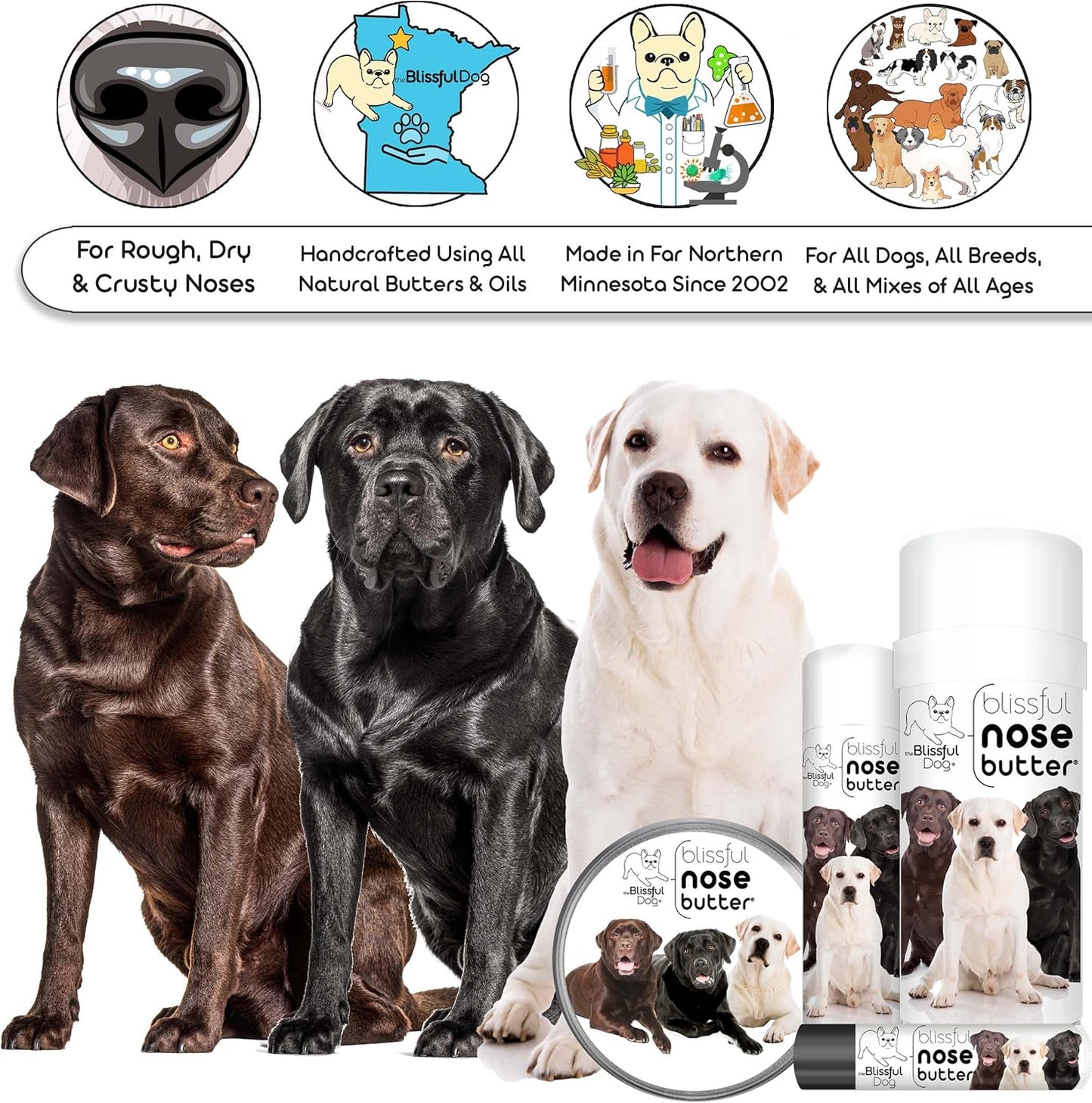 The Blissful Dog Labrador Retriever Nose Butter, Versatile Dog Nose Balm for Dry Nose, Handcrafted Nose Moisturizer, Easy-to-Apply Dog Essentials, Unscented, 8 oz.