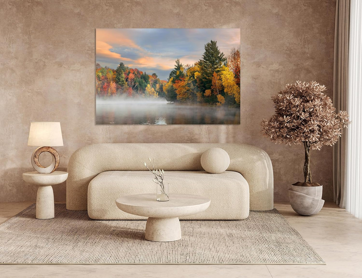 Nature Wall Art Prints - Ocean Forest Mountain Lake Canvas Landscapes - Small to Extra Large Living Room Bedroom Kitchen Bathroom Décor (Misty Fall Reflection, 24L" x 36W")