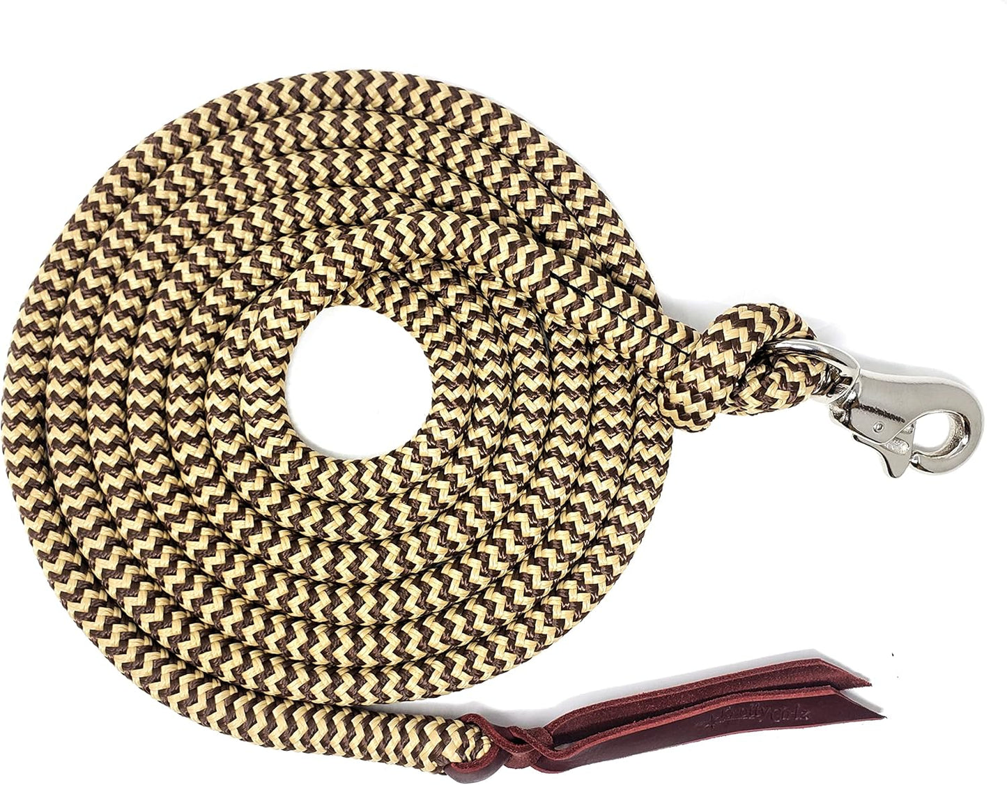 Double Braid Lead Rope with Eye Splice Loop, 12-14FT Lengths (Brown with Beige, 12 ft.)