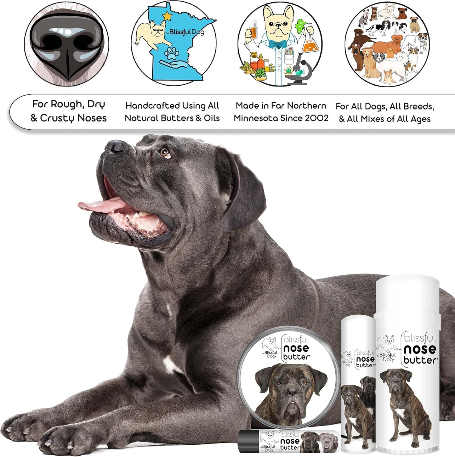 The Blissful Dog Cane Corso Nose Butter for Dry, Cracked Skin, Lick-Safe Dog Nose Balm with Moisturizing Shea Butter, Almond, Olive, and Essential Oils, Pet Supplies, Uncented, 4 oz.