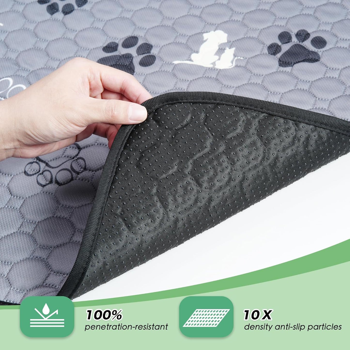 Washable Pee Pads for Dogs Mat, 2 Pack Absorbent Reusable Training Dog Pads Pet Puppy Pads, Non-Slip Potty Pads for Whelping, Playpen, Crate, Bed, Grey 34"x52"
