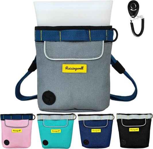 Dog Treat Pouch for Pet Walking and Training with Clicker 2 Cup Silicone Bag Small Fanny Pack Holder for Puppy Snack Dispenser Kit for Leash and Outdoor Use (Gray)