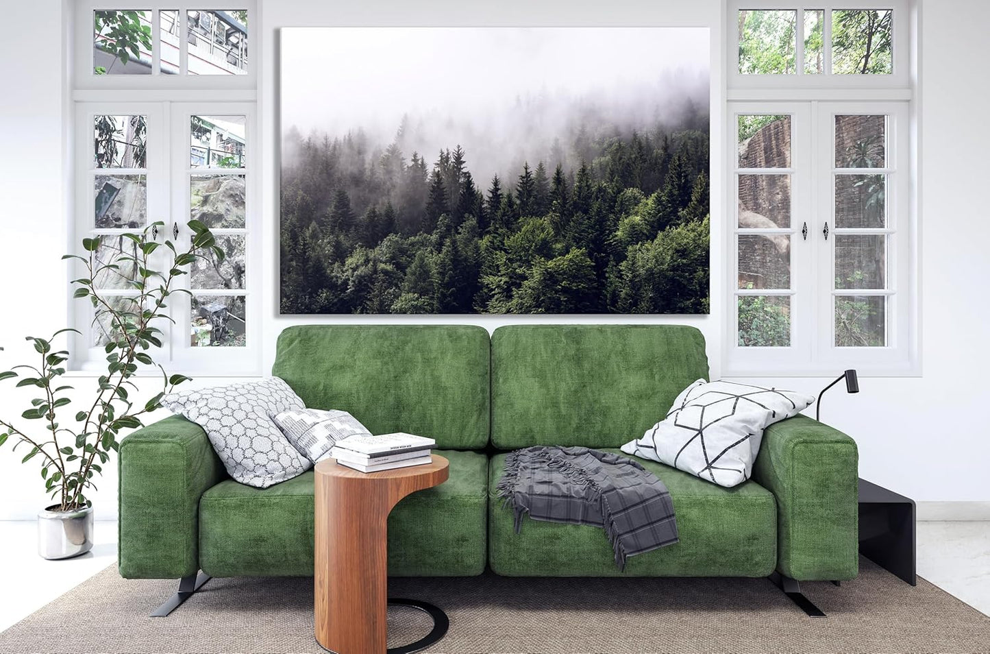 Nature Wall Art Prints - Ocean Forest Mountain Lake Canvas Landscapes - Small to Extra Large Living Room Bedroom Kitchen Bathroom Décor (Foggy Pine Forest, 35L" x 53W")