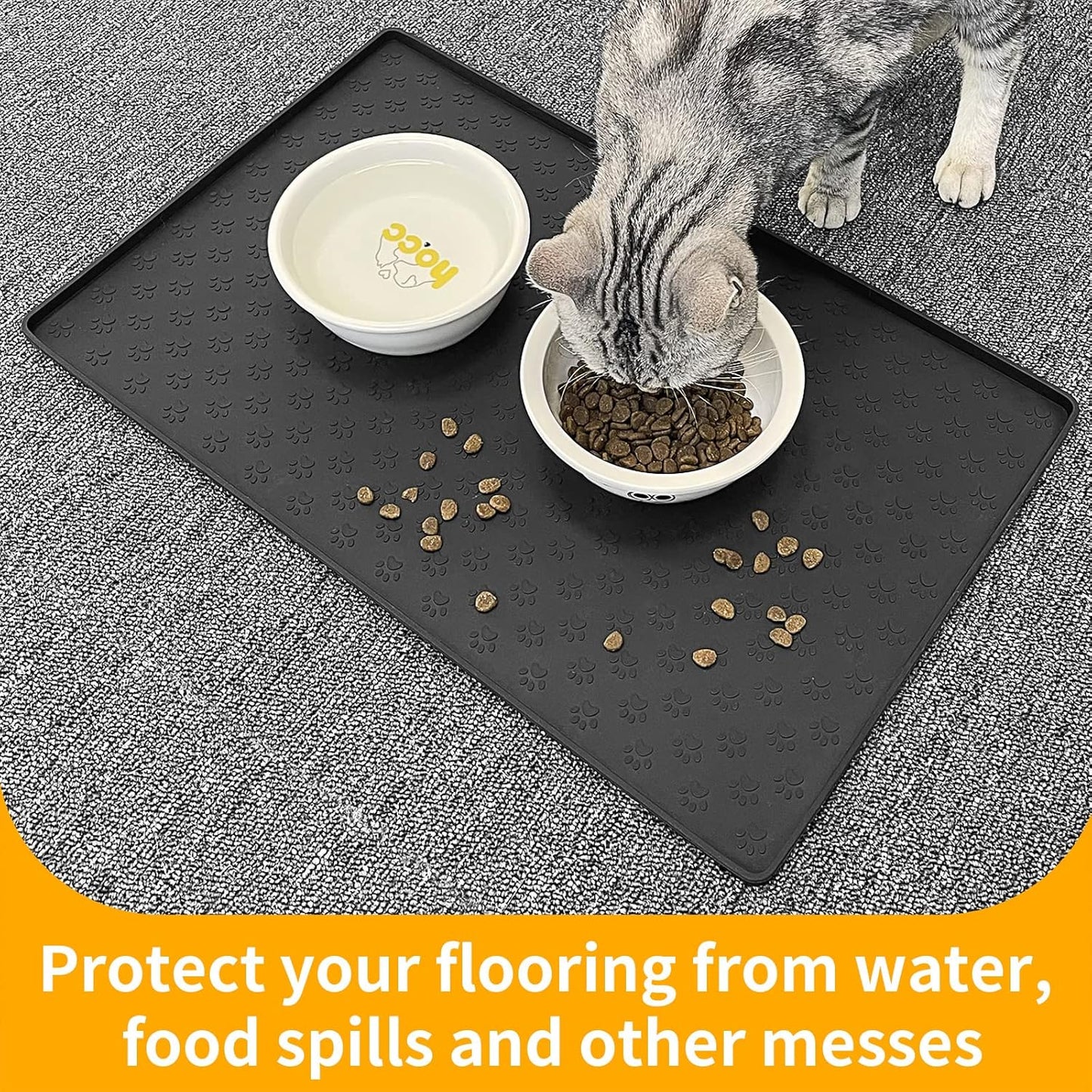 Ptlom Silicone Pet Placemat for Dog and Cat, Waterproof Anti-Slip Pet Feeding Bowl Mats for Food and Water, Small Medium Large Tray Mat Prevent Residues from Spilling to Floor, Black, 31.5" 23.6"
