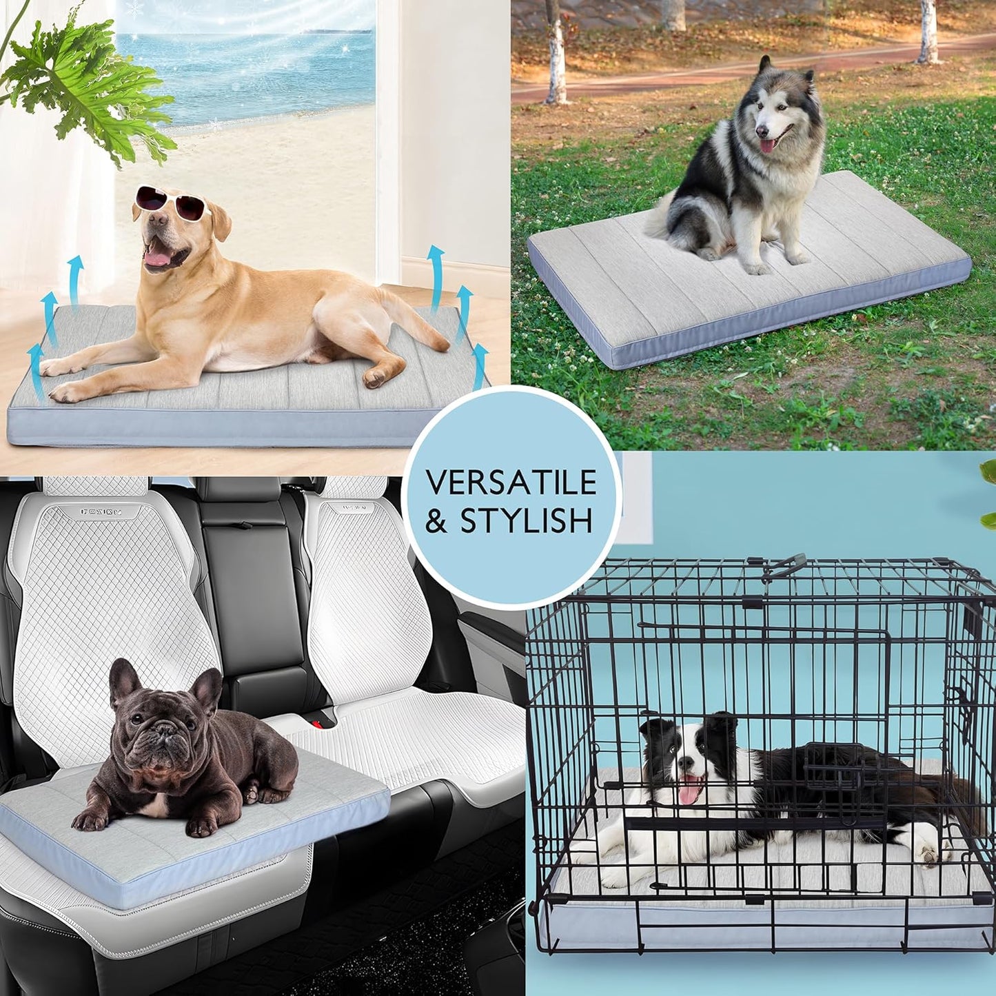 Cooling Dog Bed for Large Dogs - Orthopedic Pet Beds with Memory Foam, QMAX>0.5, Waterproof Removable Washable Cover for Hot Weather, Grey, 35" L x 23" W x 3" H