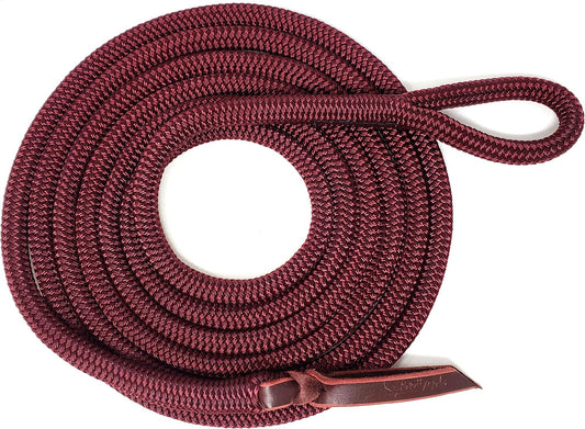Double Braid Lead Rope with Eye Splice Loop, 12-14FT Lengths (Burgundy, 14 ft.)