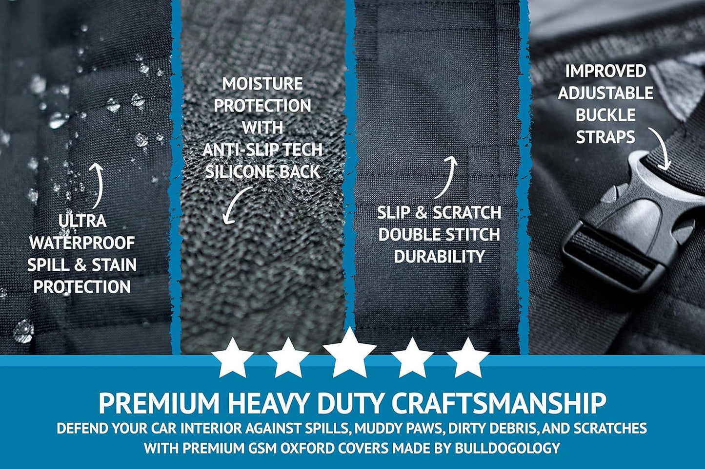 Bulldogology SUV Cargo Liner for Dogs 55"x82" Heavy Duty Pet Trunk Cargo Cover Area - Trunk Cover Car Protector for Dogs Waterproof Nonslip Mat - Dog Cargo Liner SUVs Vans Cars (Large, Black)