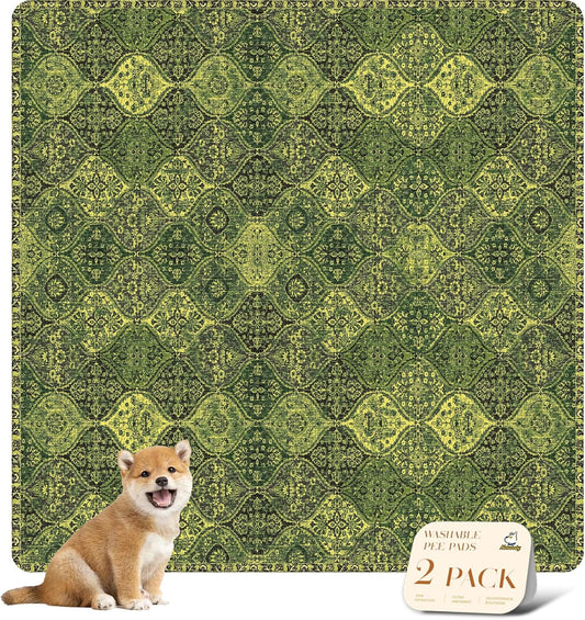 nunubaby Washable Pee Pads for Dogs, Stylish, Non-Slip and Leak-Proof Pee Pads. Reusable Potty Pads for Dogs for Crates and Floors.(Green/Multi, 54" x54")